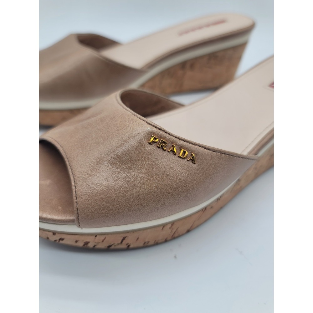 Prada Sport 3XZ142 Cork Wedge Slide Sandals Taupe EU 39.5 - Picture 2 of 13